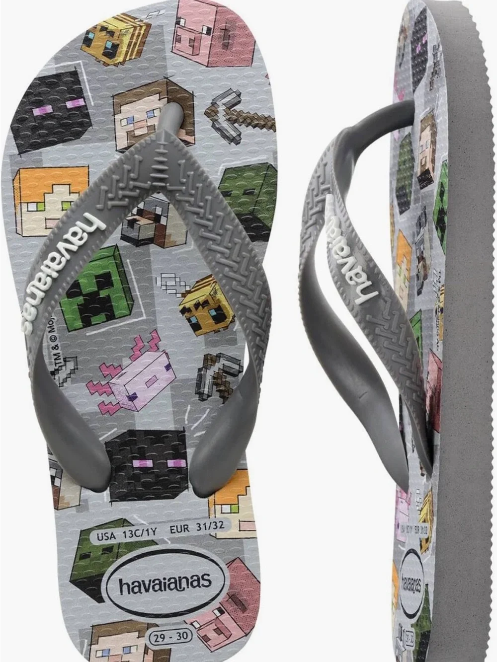 Havaianas Kids Gray Minecraft Character Flip Flops